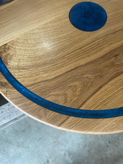 Custom Round Blue Epoxy Table with Metal Base