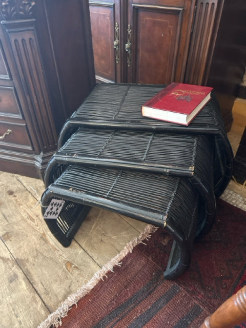 Set of 3 Black Reed Nesting Tables