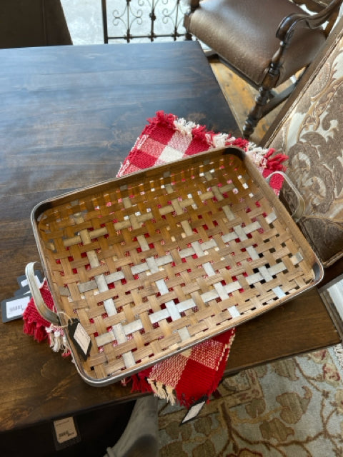 Metal and Grass Woven Tray