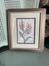 Pewter Framed Pink Flower Art