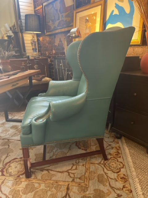 Turquoise Leather Wingback Chair