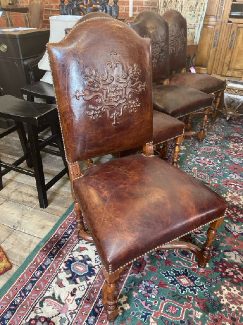 Set of 8 Leather Embossed Dinning Chairs