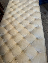 Cream tufted Leather Ottoman with Drawers