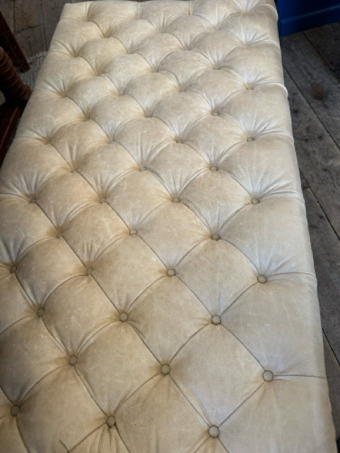 Cream tufted Leather Ottoman with Drawers