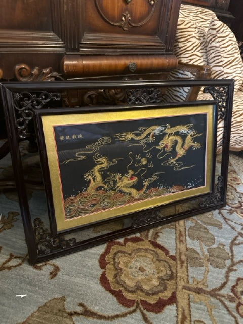 Framed Silk Dragon Artwork