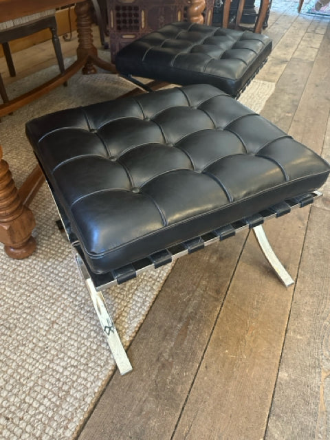 Black Tufted Leather Barca Ottoman