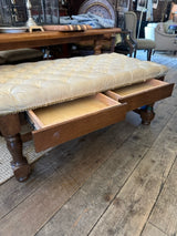 Cream tufted Leather Ottoman with Drawers