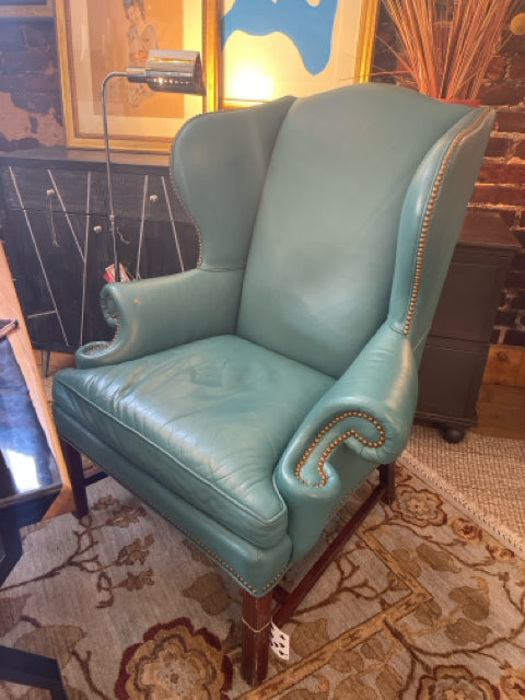 Turquoise Leather Wingback Chair