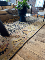 Hand Knotted Black Floral Pattern 9x12 Area Rug