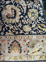 Hand Knotted Black Floral Pattern 9x12 Area Rug