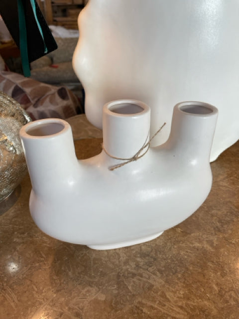 White Stoneware Vase with 3 Openings