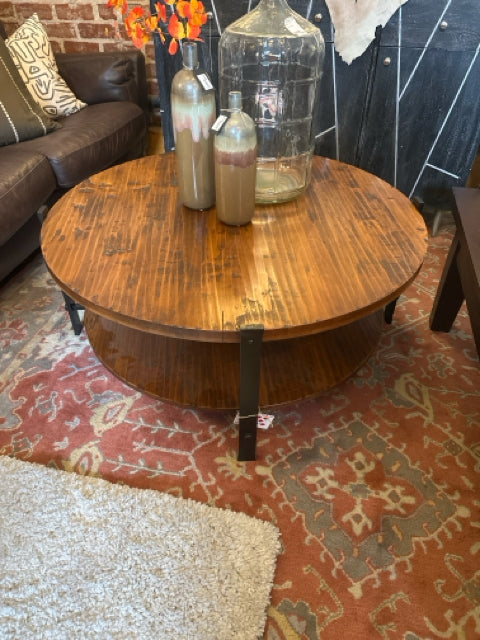 Round Wood and Iron Coffee Table