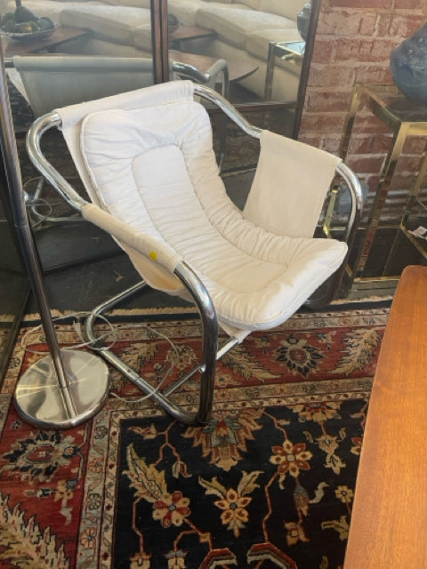 White Upholstered Milo Baughman Style Chair