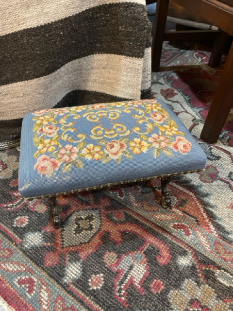 Blue Floral Needle Point Stool