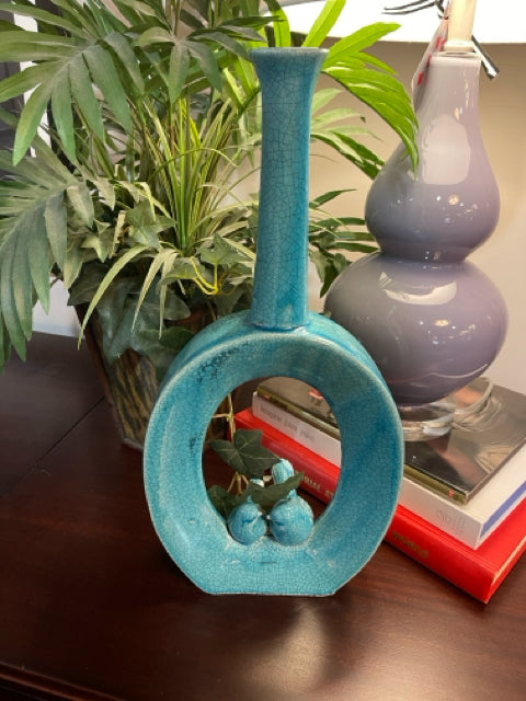 Blue Crackle Bird Vase