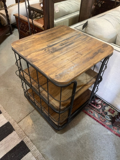 3 Tiered Reclaimed Wood End Table on Casters