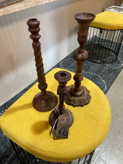 Set of 3 Metal Candlestick Holders