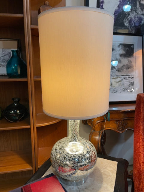 Crackled Mirror Base Lamp with Cream Shade