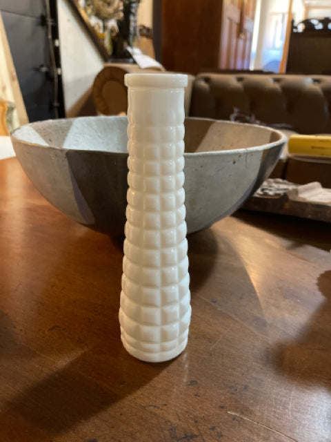 White glass bud vase with square design