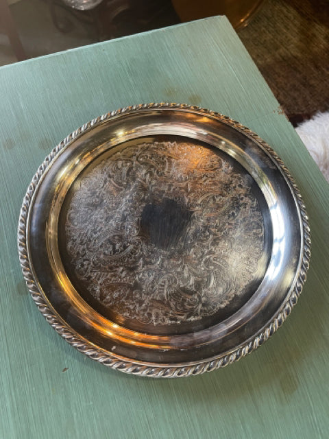 Oneida Silver Plate Round Etched Tray