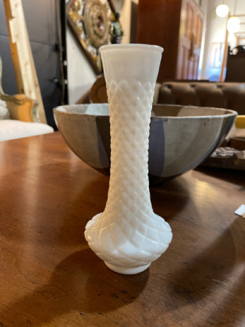 White glass bud vase with round bottom