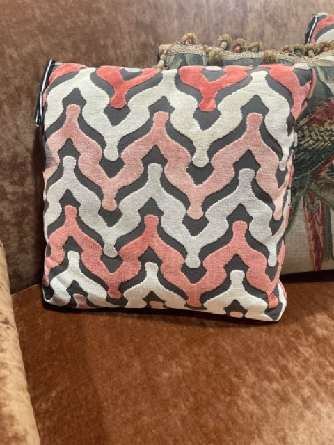 Coral and Grey Pillow