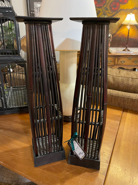 Set of Black Rattan Candle Holders