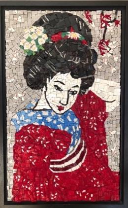 Framed Smalti Italian Glass Mosaic "Hanami" by Denise DeBusk - McCoys Consign and Design