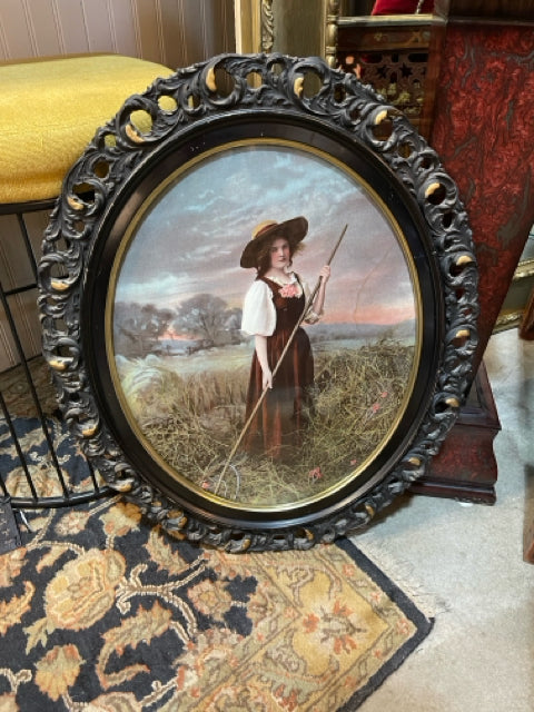 Oval Framed Woman with Stick
