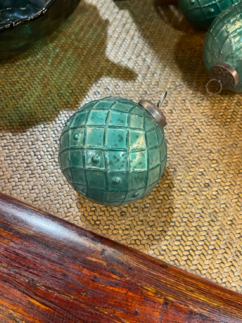 Teal Pattern Glass Ornament