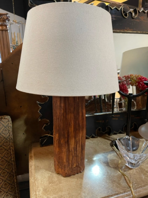 Brown Bark Lamp with White Shade