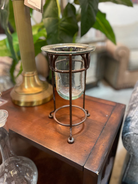 Glass Candle Holder on Metal Base