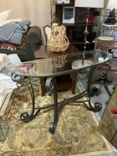 Iron Base Glass Top Demi Lune Table