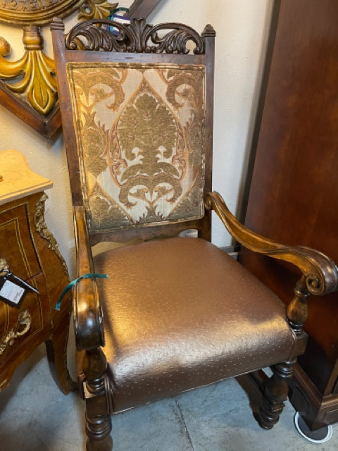Custom Dining Chairs with Ostrich Embossed Leather Seat - Captains Chair