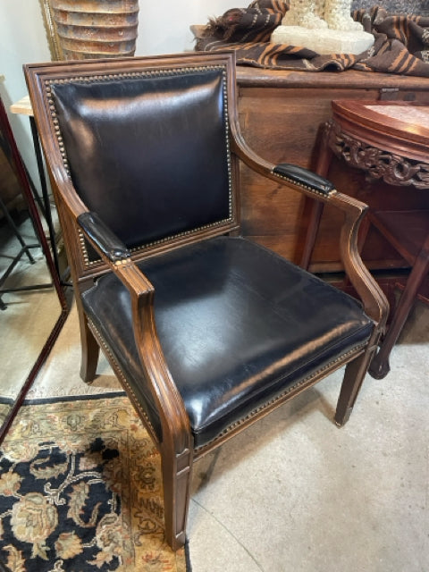 Black Leather Wood Framed Chair