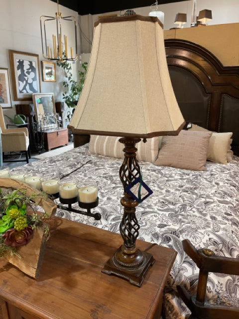 Brown Metal Lamp with Cream Shade