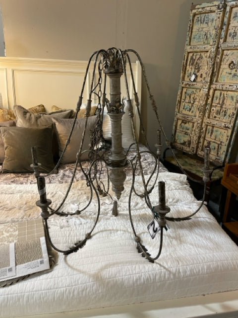 Ethan Allen 6 Light Grey Iron Chandelier with Leaf Design