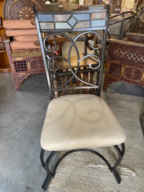 Iron Back Chair with Slate Inlay & Cream Cushion